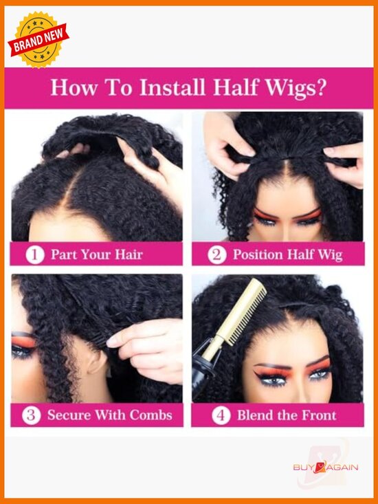 Kinky Curly Half Wig 20 Inch 180% Density Drawstring Glueless Beginner Friendly